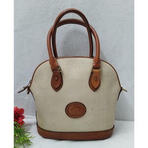 Dooney & Bourke Ivory Pebbled Leather Dommed Double Handle Zipper Satchel Bag